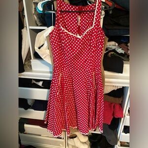 Pinup girl clothing golightly red polka dot dress size L